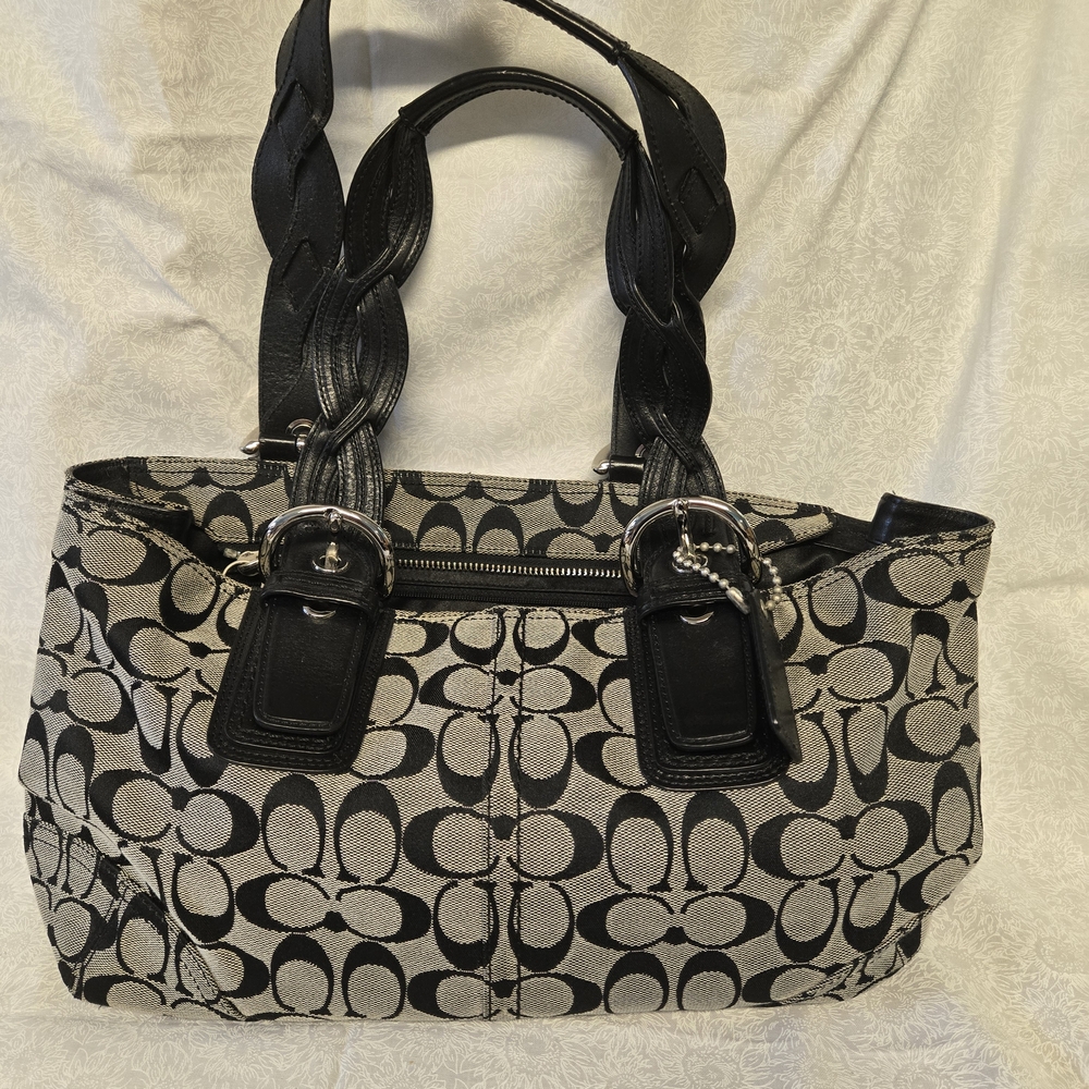 Coach Black and Tan Signature Shoulder Bag